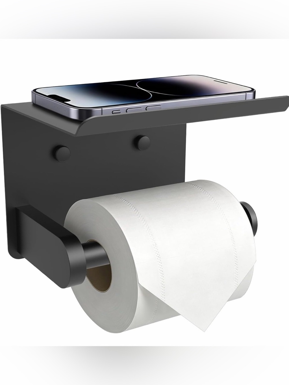 Black Toilet Paper Holder with Phone Shelf - Wall Mounted